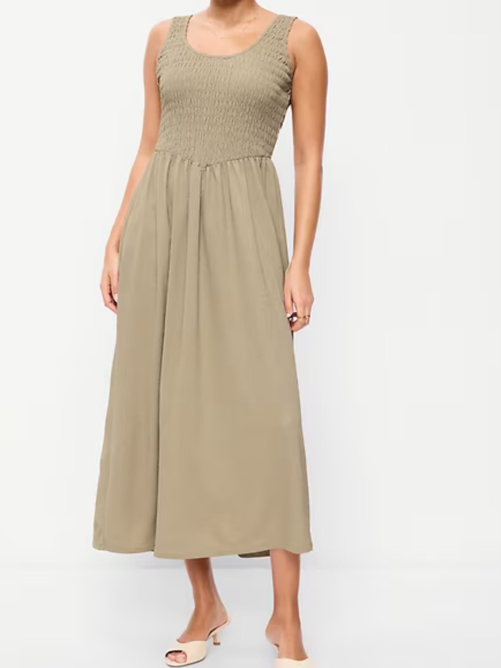 Old Navy Tan Lightweight Smocked Bodice Midi Dress SIZE MEDIUM PETITE